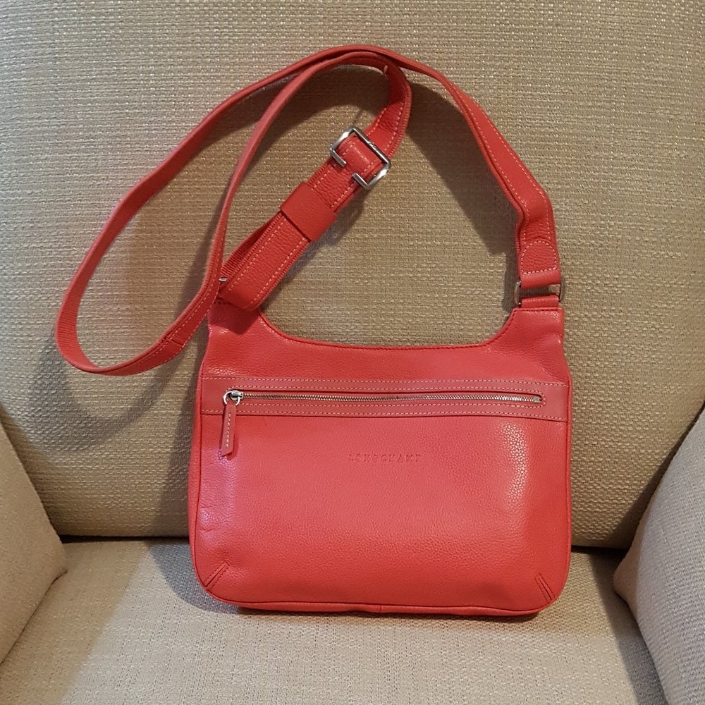 Longchamp All Leather Crossbody Bag with Adjustable Strap